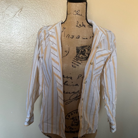 Striped orange and white button up blouse - Picture 2 of 3
